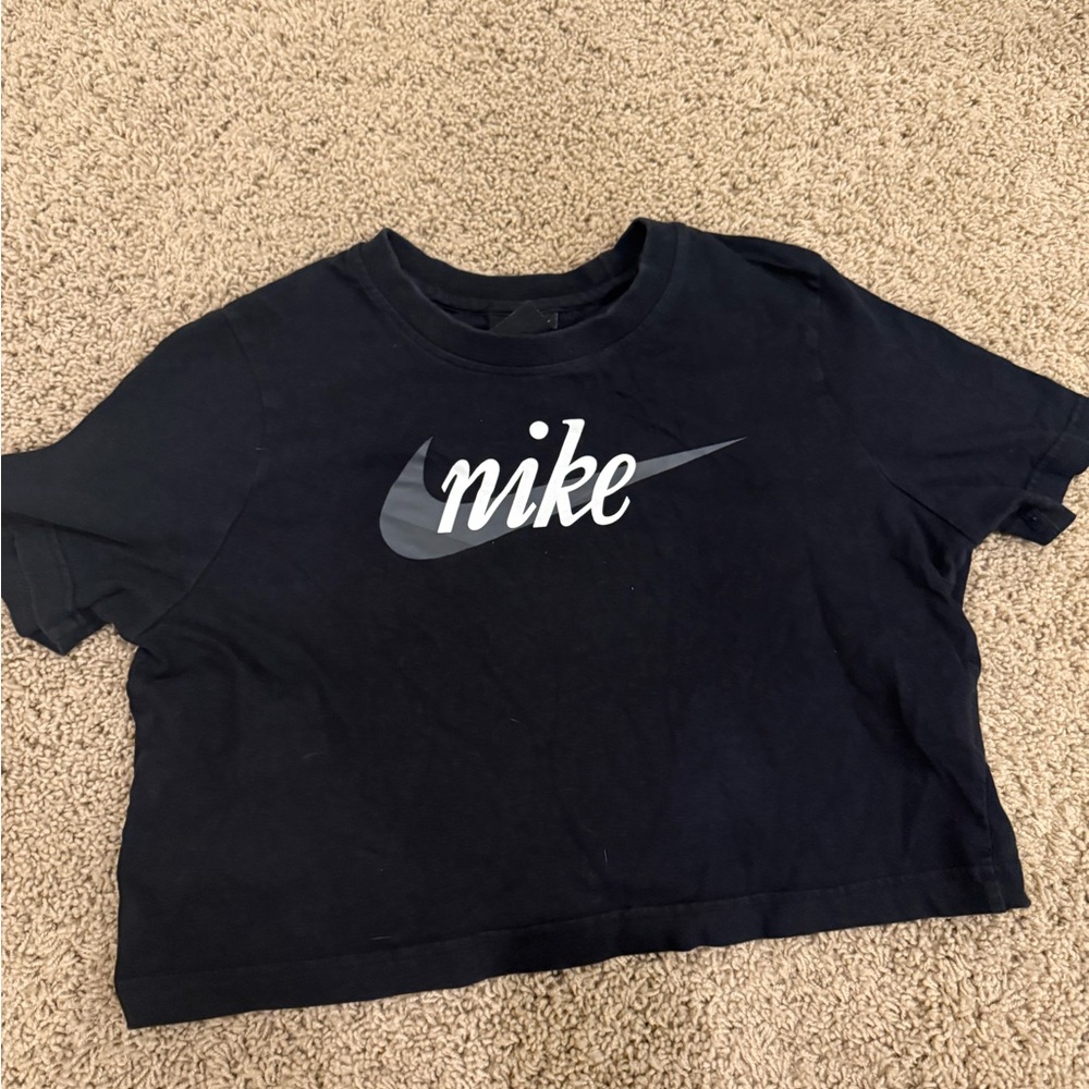 Nike Black Cropped Tee with Logo